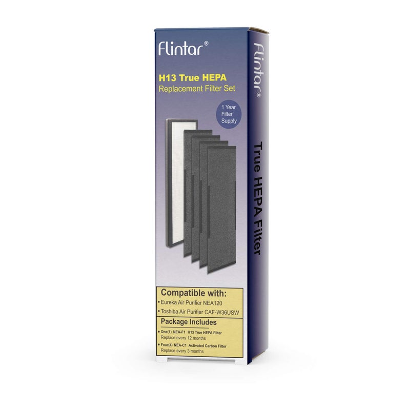 Flintar NEA120 Replacement Filter, Compatible with Eureka NEA120 and Toshiba Smart WiFi Air Purifier, H13 Grade Air Filter (NEA-F1) and 4 Activated Carbon Filters (NEA-C1) - Image 5